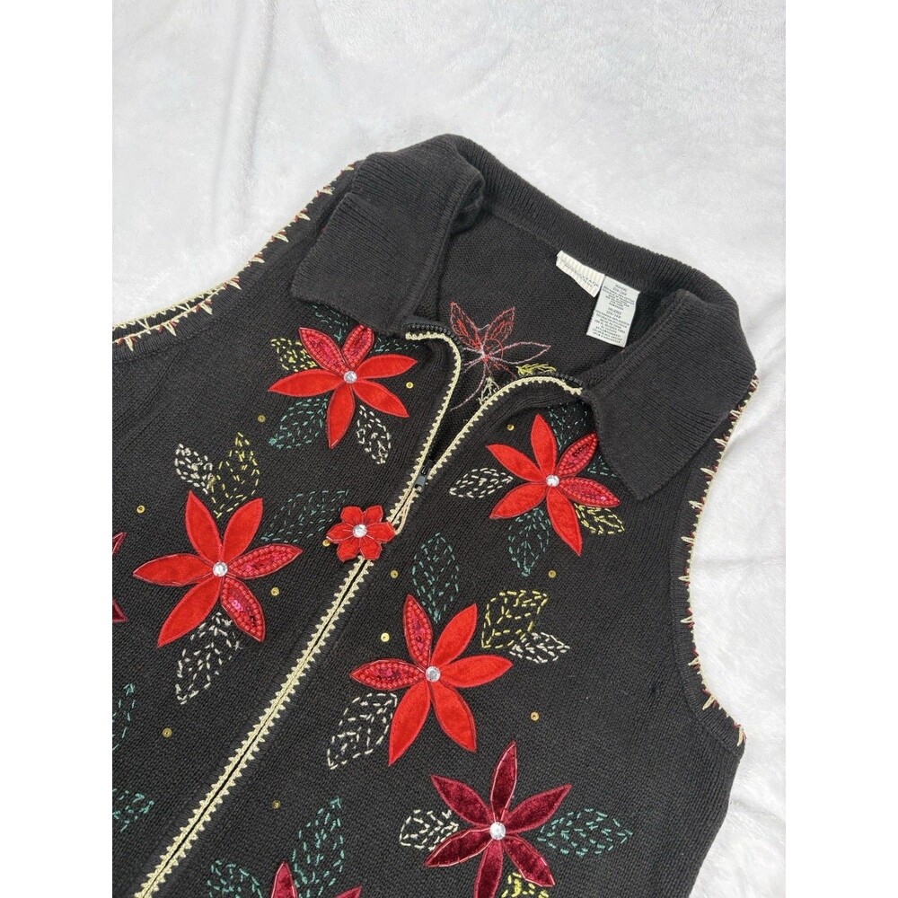 Vintage Christmas Sweater Vest Women's Sz 22/24 Embroidered Full Zip Holiday